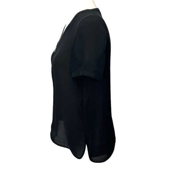 The Kooples* XS Black Silk Half Zip Short Sleeve Blouse - Picture 6 of 12
